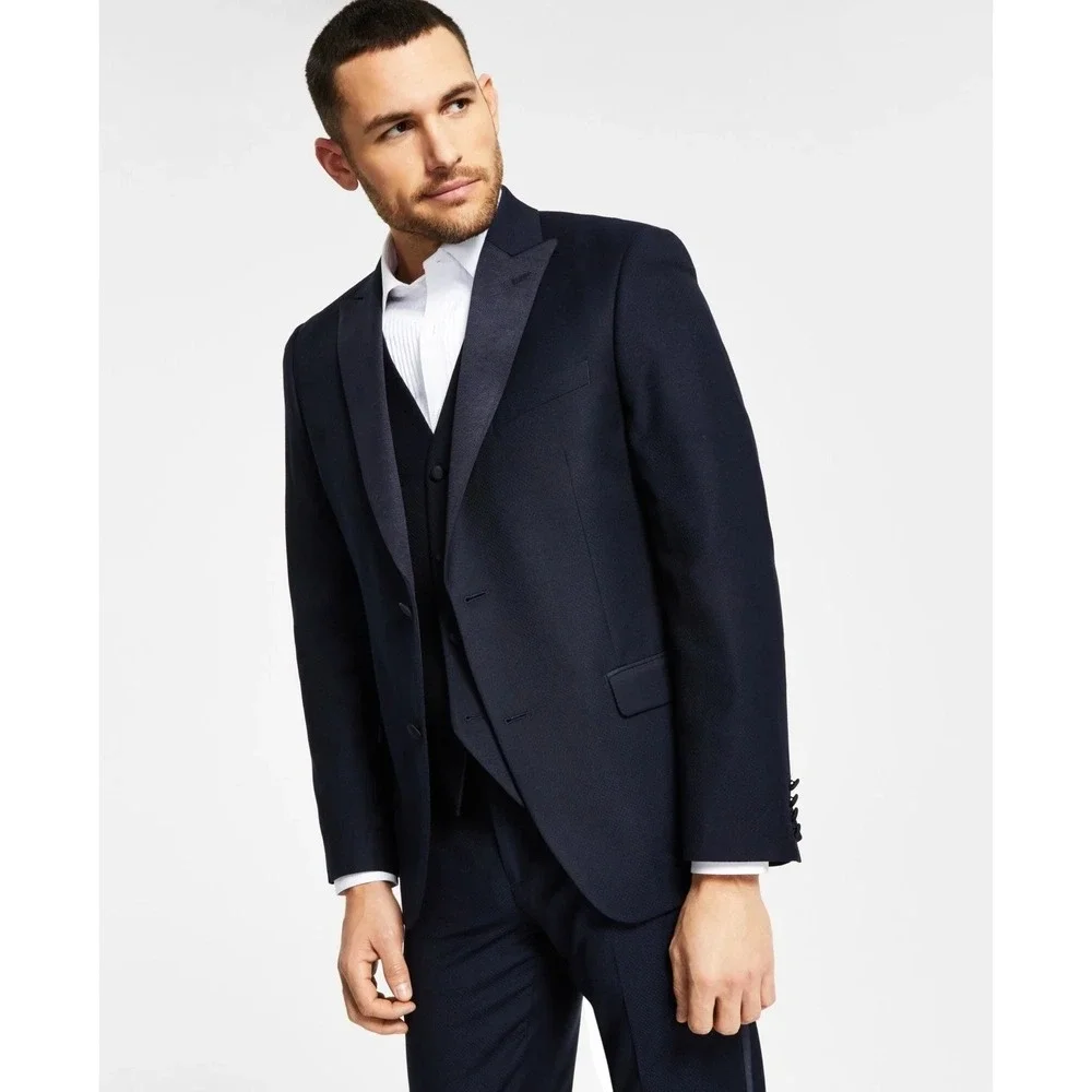 Alfani Mens Slim fit 2-pc Tuxedo Suit Jacket Blazer 38S Black Solid Pants 31W 30